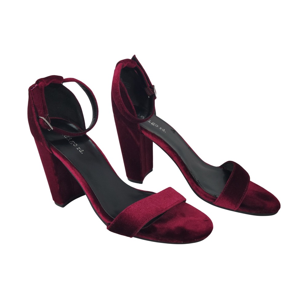 Burgundy Velvet Block Heel Sandal Women 7 Open Toe Hoco Homecoming Whimsigoth